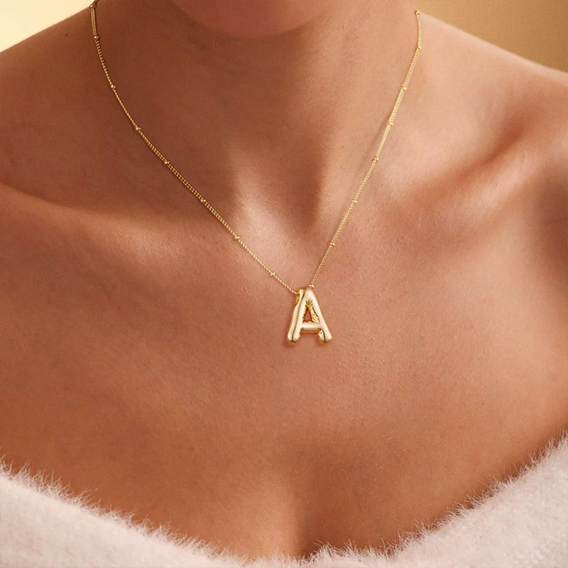 Wholesale Jewelry Copper Plated Real Gold Letter Bubble Necklace For Women - Image 4