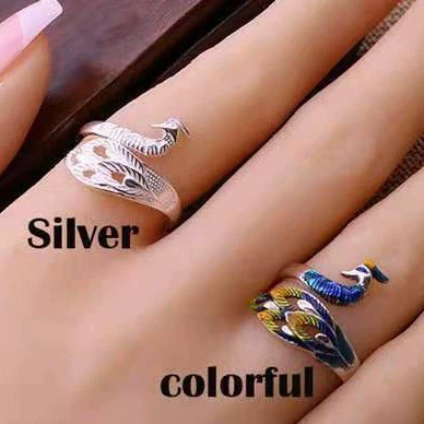Wholesale Jewelry Copper Ring Fashion Classic With Blue Peacock Animals Zodiac Pattern And Electroplating Treatment - Image 3