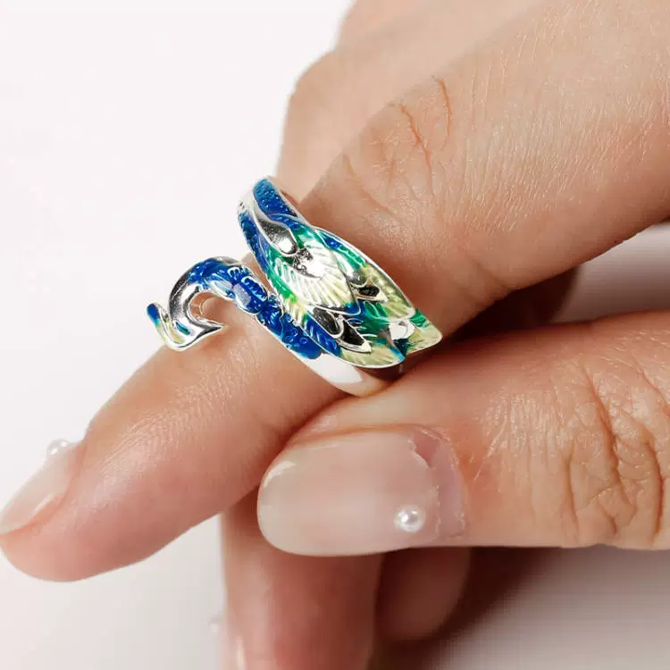Wholesale Jewelry Copper Ring Fashion Classic With Blue Peacock Animals Zodiac Pattern And Electroplating Treatment - Image 6