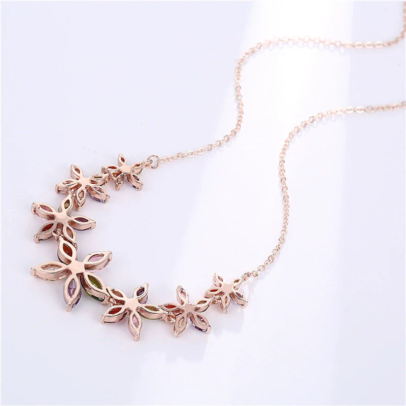 Wholesale Jewelry Copper Zircon Natural Plant Flowers Geometric Style Box Chain Electroplating Necklace - Image 2