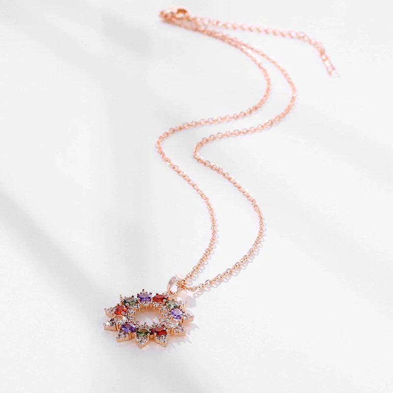 Wholesale Jewelry Copper Zircon Women's Natural Flower Pendant Ochain Necklace - Image 2