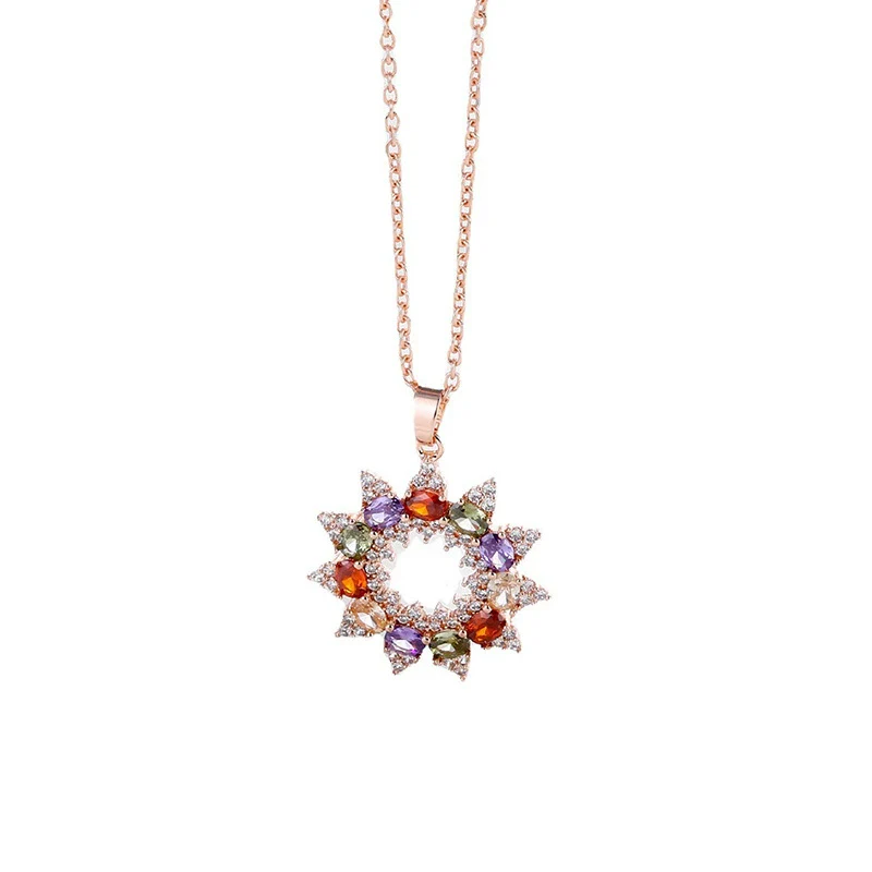 Wholesale Jewelry Copper Zircon Women's Natural Flower Pendant Ochain Necklace - Image 3