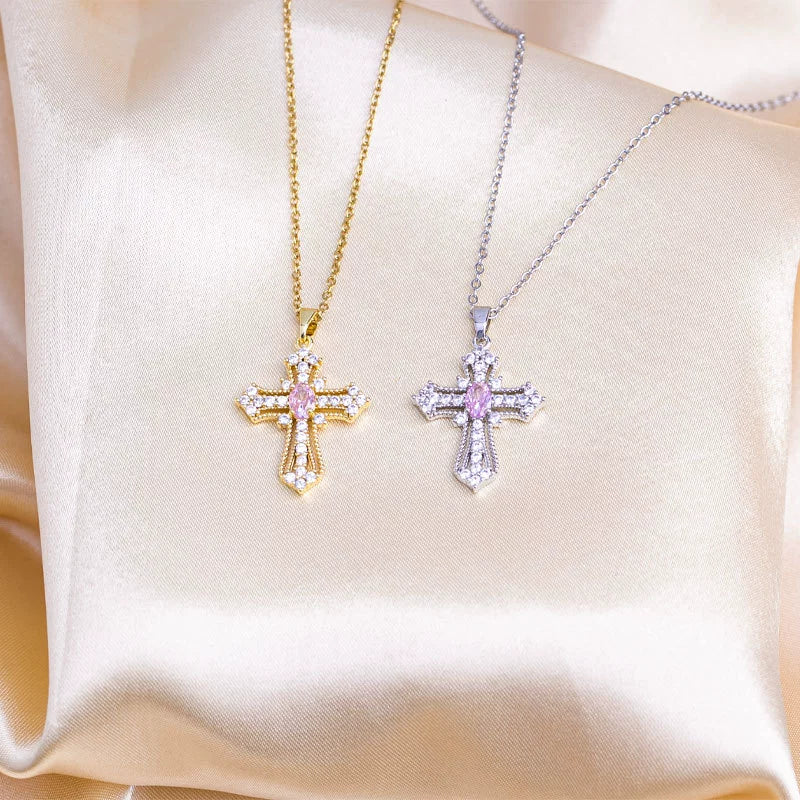 Wholesale Jewelry Cross Titanium Steel Mixed Gemstone Pendant Necklace With Electroplating Simple Design - Image 4