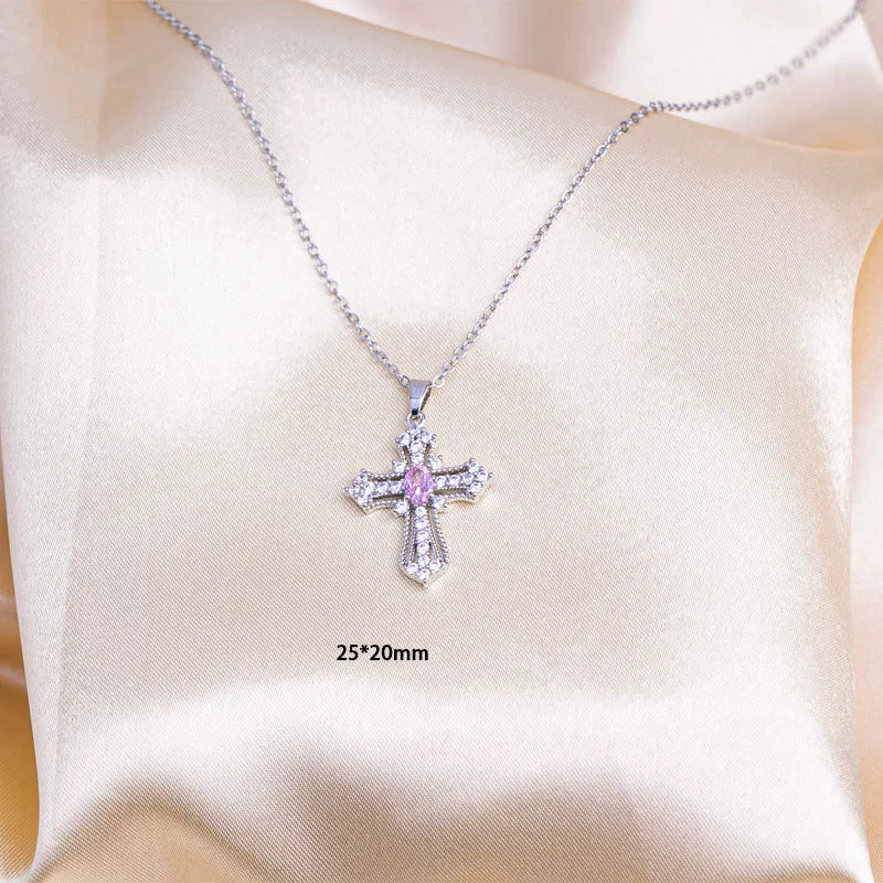 Wholesale Jewelry Cross Titanium Steel Mixed Gemstone Pendant Necklace With Electroplating Simple Design - Image 6