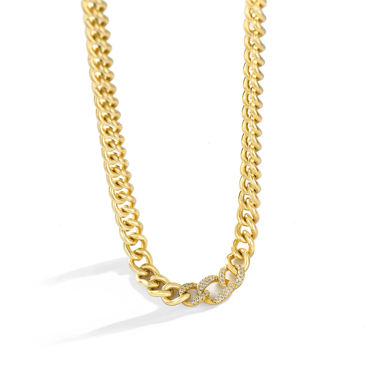 Wholesale Jewelry Cuban Chain Copper 18K Gold Plated Geometric Style Necklace - Image 6