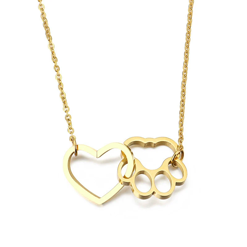 Wholesale Jewelry Cute Cat Paw Print Peach Heart Stainless Steel Necklace With Electroplating Treatment - Image 5