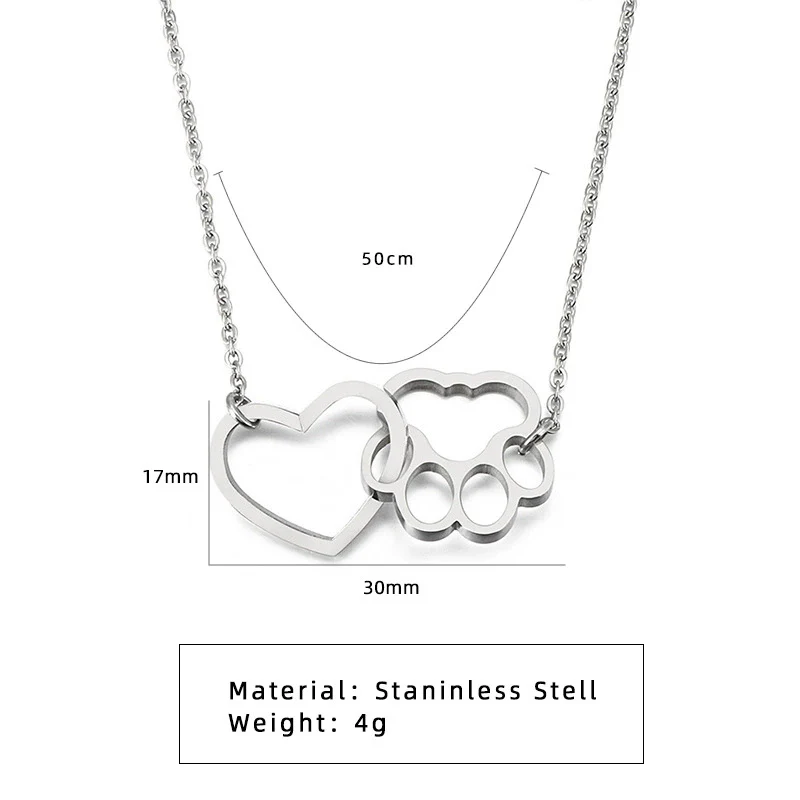 Wholesale Jewelry Cute Cat Paw Print Peach Heart Stainless Steel Necklace With Electroplating Treatment - Image 7