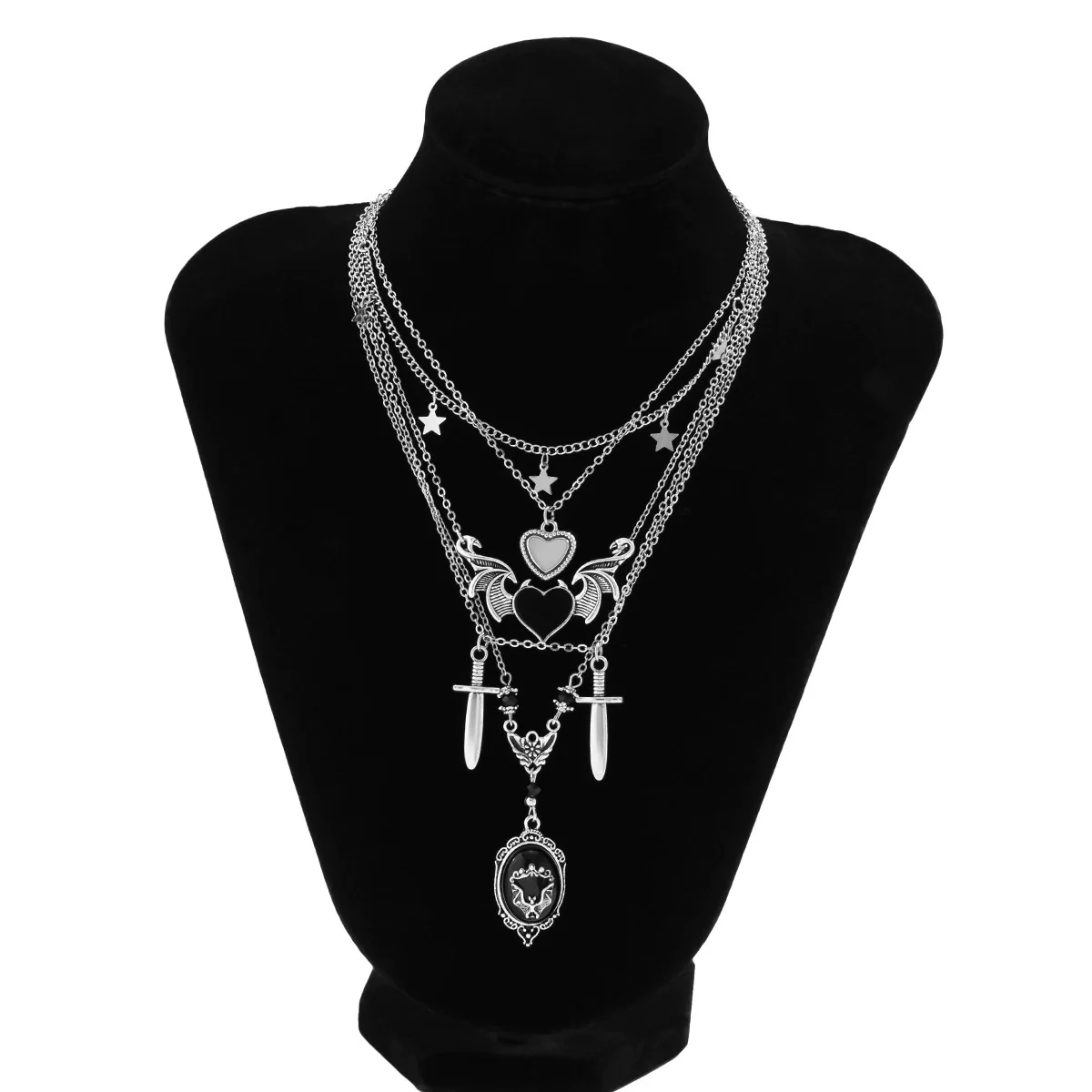 Wholesale Jewelry Dark Fashion Geometric Metal Alloy Heart Wings Swordshaped Pendant Necklace For Women With Electroplating - Image 5
