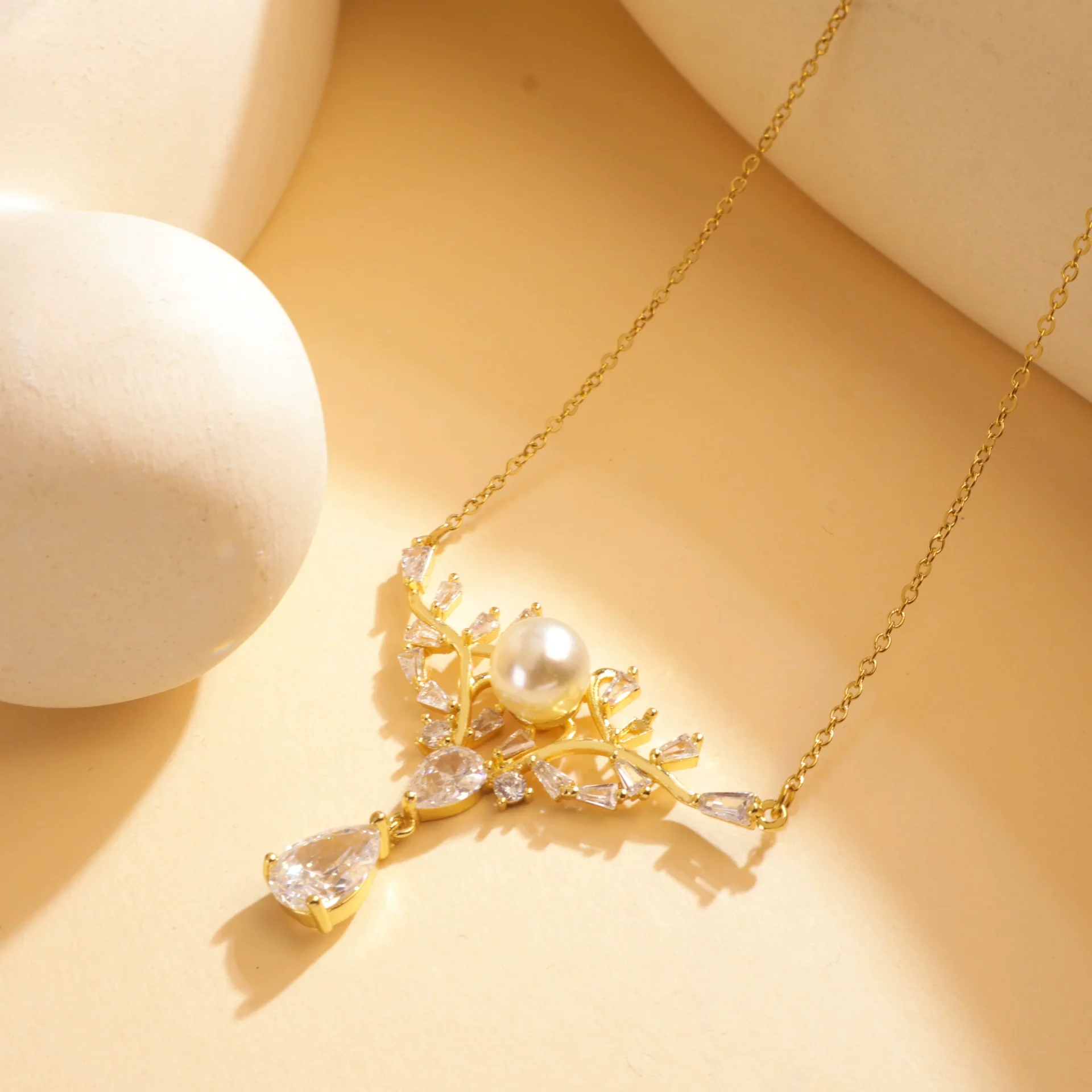 Wholesale Jewelry Deer Antler Titanium Steel And Copper Real Gold Plated Necklace Sweet Animal Style Fashion Accessories - Image 11