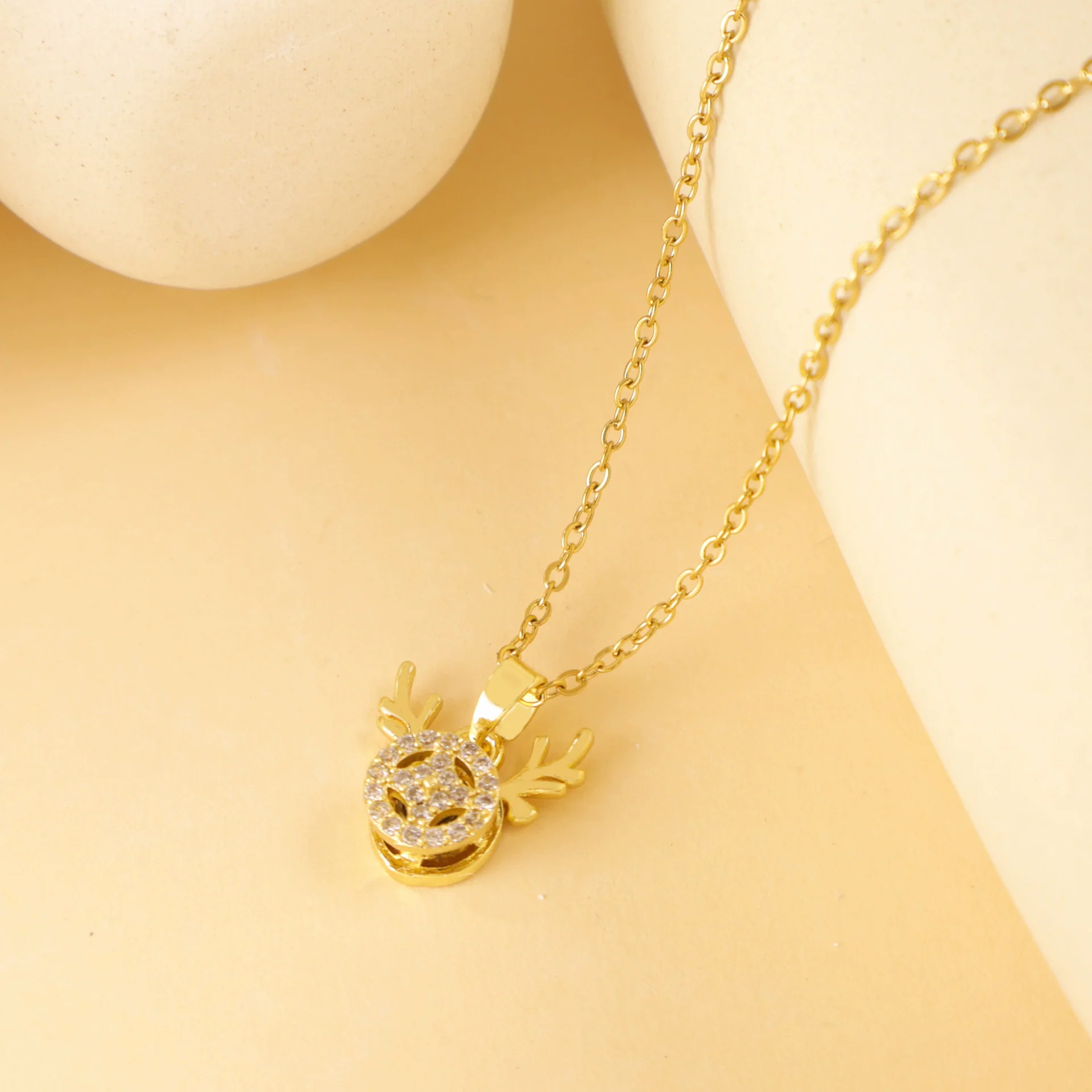 Wholesale Jewelry Deer Antler Titanium Steel And Copper Real Gold Plated Necklace Sweet Animal Style Fashion Accessories - Image 14