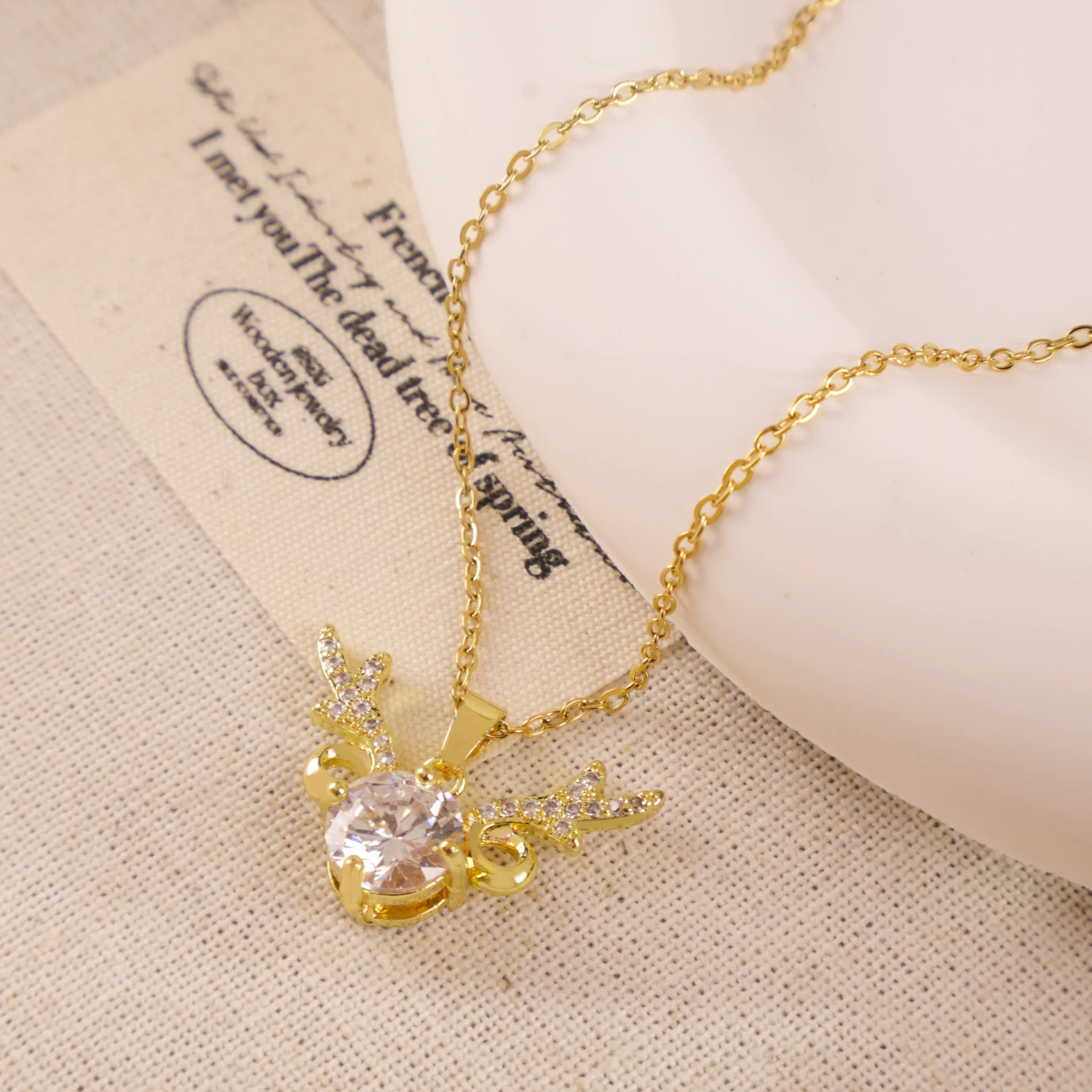 Wholesale Jewelry Deer Antler Titanium Steel And Copper Real Gold Plated Necklace Sweet Animal Style Fashion Accessories - Image 16