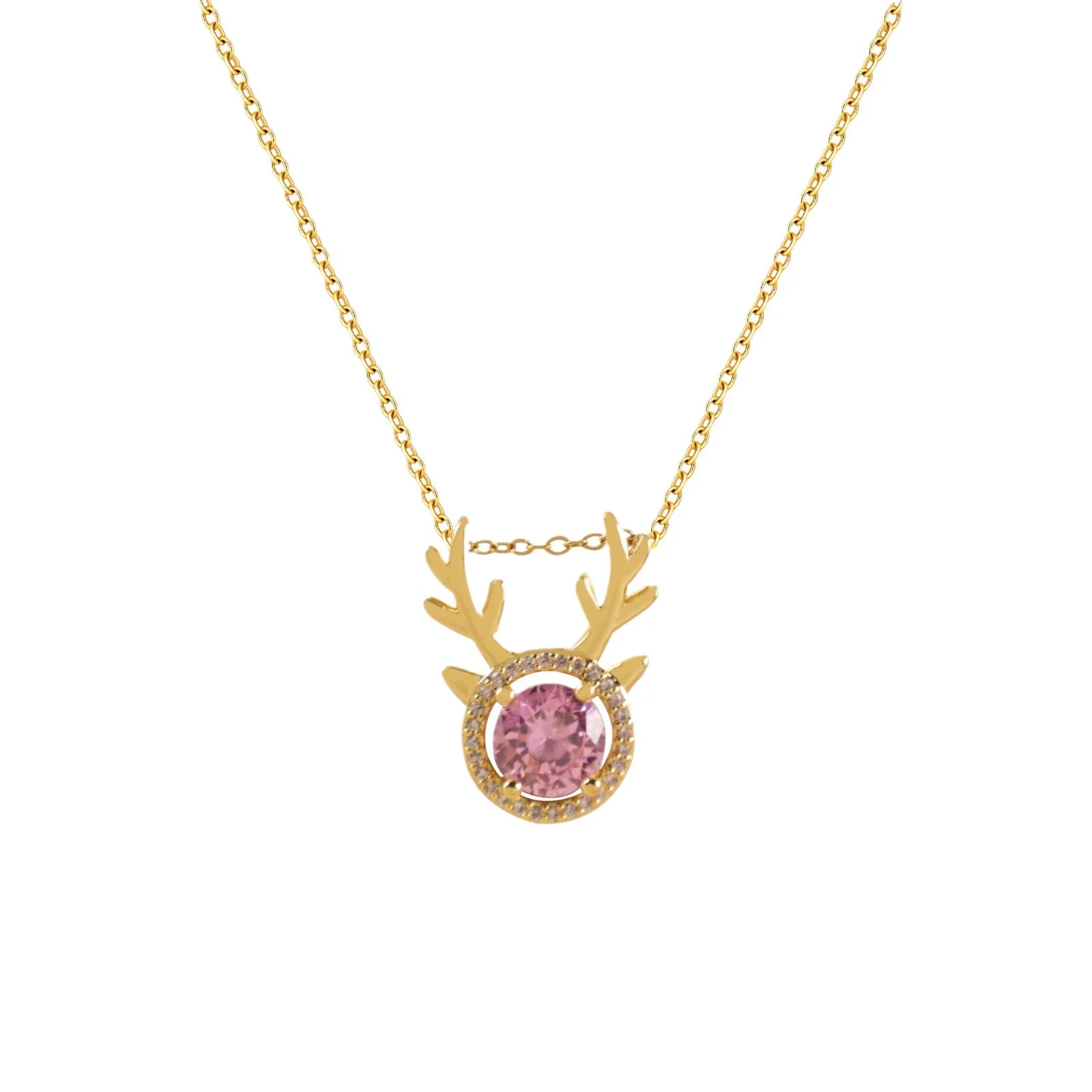 Wholesale Jewelry Deer Antler Titanium Steel And Copper Real Gold Plated Necklace Sweet Animal Style Fashion Accessories - Image 5