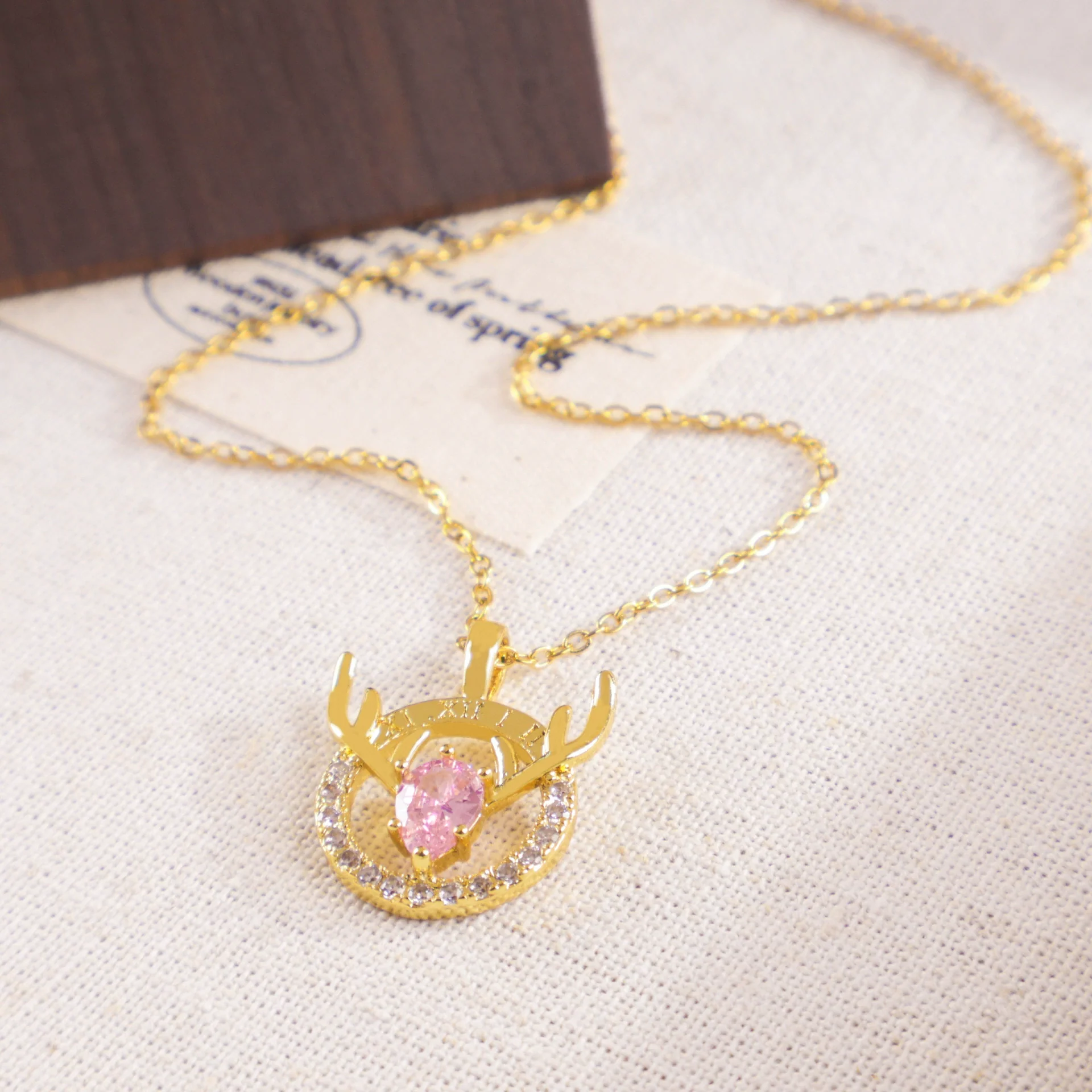 Wholesale Jewelry Deer Antler Titanium Steel And Copper Real Gold Plated Necklace Sweet Animal Style Fashion Accessories - Image 9