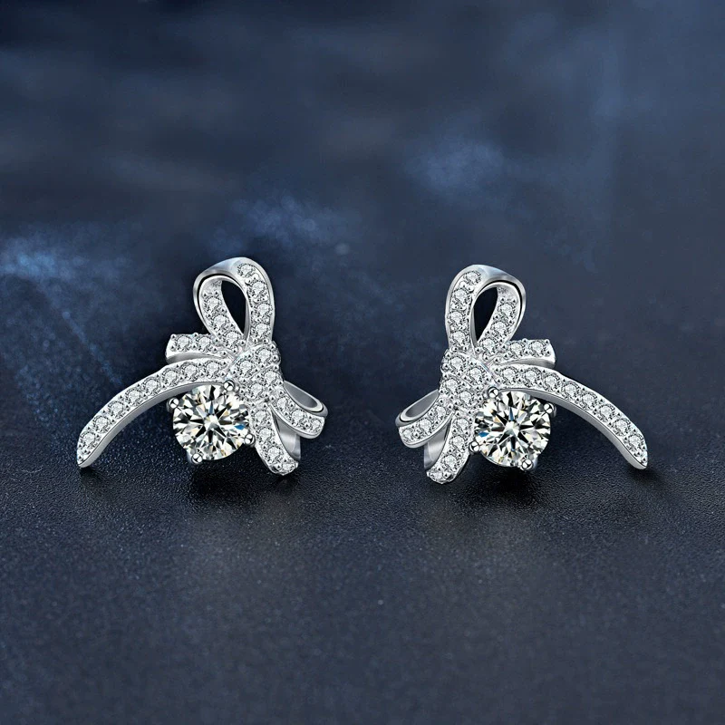 Wholesale Jewelry Earrings Silver Needle Moissanite Bow Microinlay For Girls - Image 2