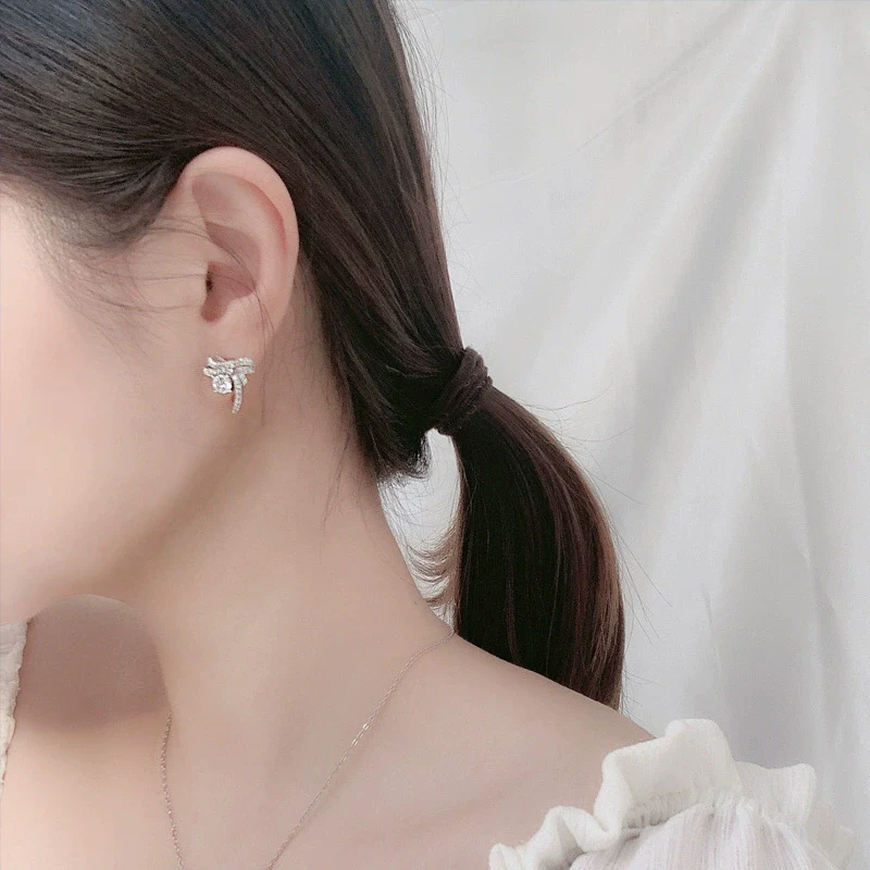 Wholesale Jewelry Earrings Silver Needle Moissanite Bow Microinlay For Girls - Image 3