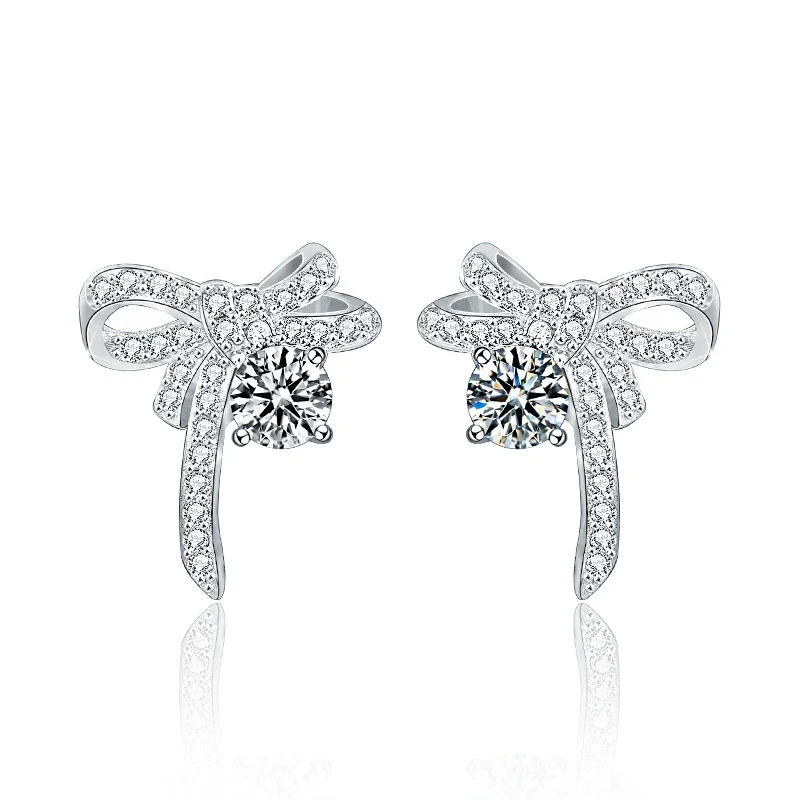 Wholesale Jewelry Earrings Silver Needle Moissanite Bow Microinlay For Girls - Image 4