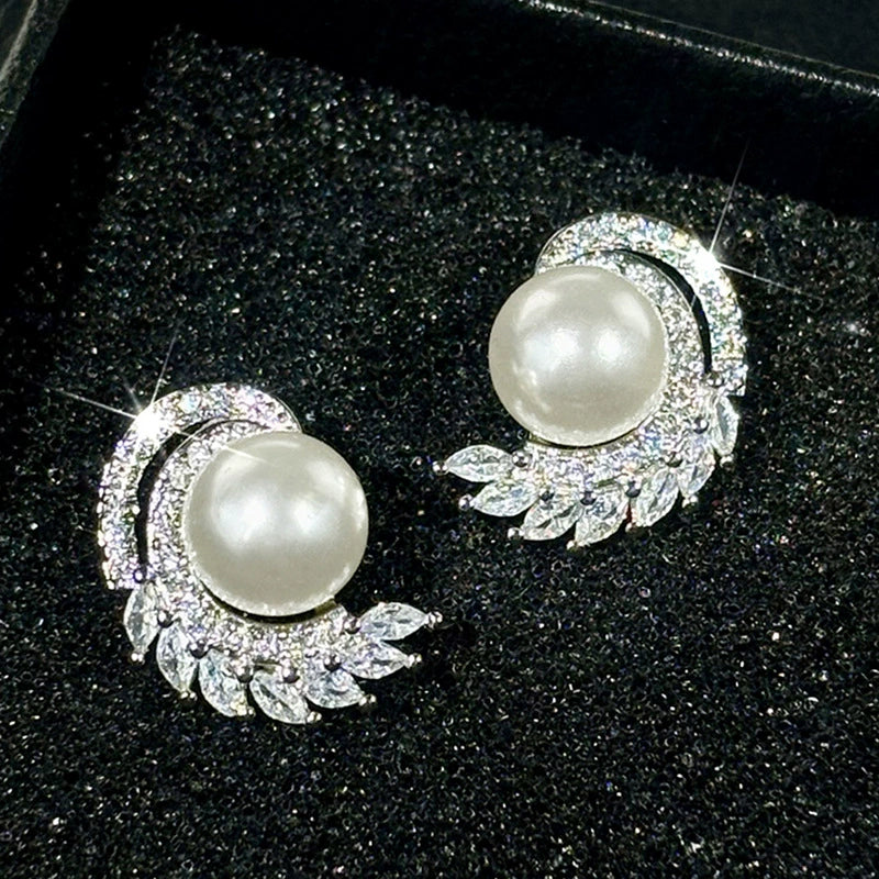 Wholesale Jewelry Elegant Geometric Copper Imitation Pearl Earrings For Women
