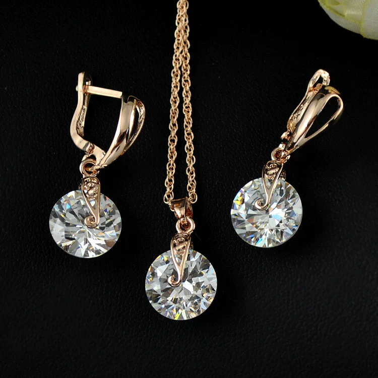 Wholesale Jewelry Exaggerated Geometric Copper Zircon Mixed Gem Inlay Pendant Earrings Necklace Set With Love Water Drops Bell Pattern And Electroplating Treatment