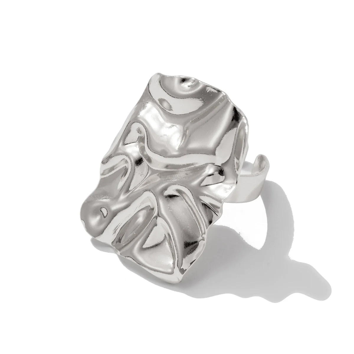 Wholesale Jewelry Exaggerated Geometric Square Fold Opening Ring Zinc Alloy Electroplated For Women - Image 5
