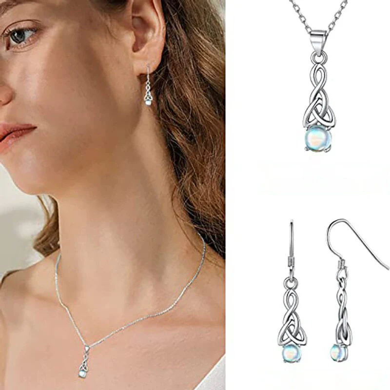 Wholesale Jewelry Fashion Copper Mixed Gem Inlay Zircon Dropshaped Ochain Ear Hook Necklace And Earrings Set