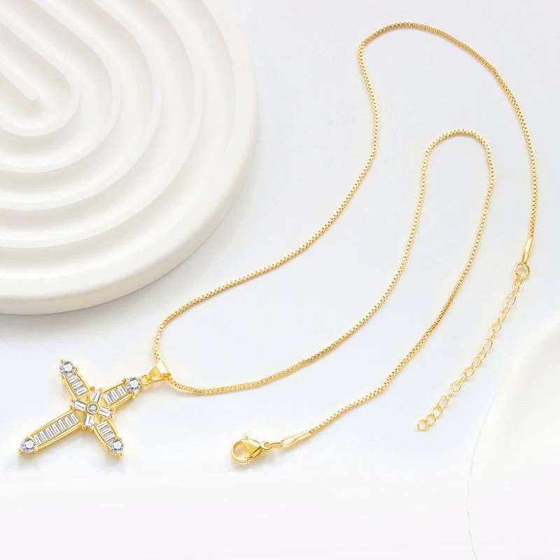 Wholesale Jewelry Fashion Geometric Copper Cross Pendant Electroplated Clavicle Chain For Women - Image 4