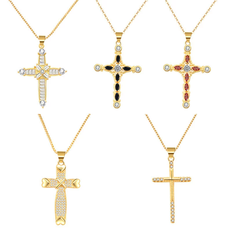 Wholesale Jewelry Fashion Geometric Copper Cross Pendant Electroplated Clavicle Chain For Women - Image 5