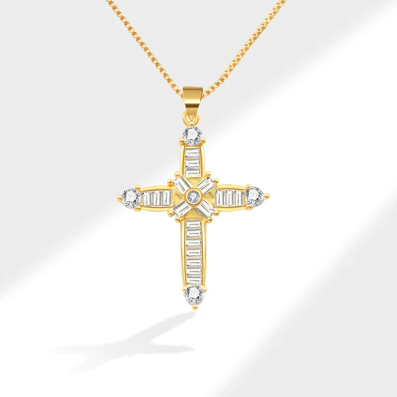 Wholesale Jewelry Fashion Geometric Copper Cross Pendant Electroplated Clavicle Chain For Women - Image 6