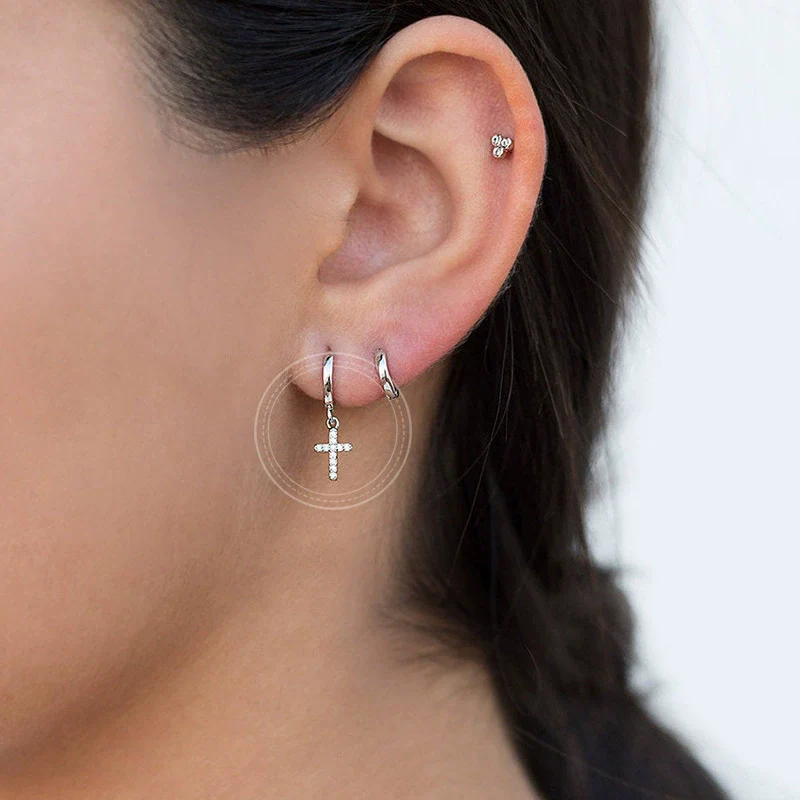 Wholesale Jewelry Fashion Simple Cross Zircon Earring S925 Silver Needle Copper Geometric Light Luxury Electroplated - Image 4