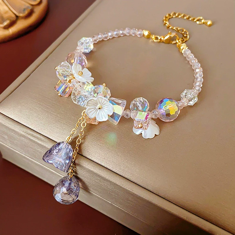 Wholesale Jewelry Fashion Sweet Temperament Alloy Artificial Crystal Plant Flowers Electroplating Tassel Clavicle Chain For Women - Image 7