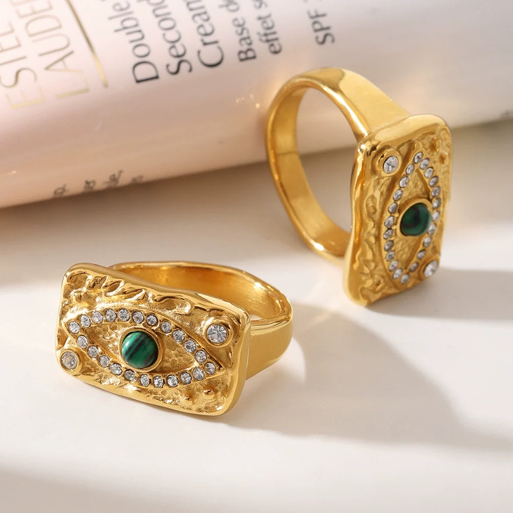 Wholesale Jewelry Ferris Wheel Devil's Eye Zircon Titanium Steel 18K Gold Plated Necklace Ring For Women - Image 4