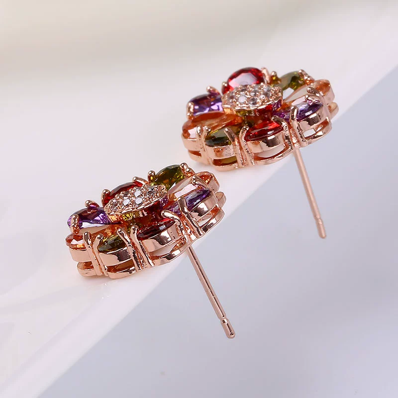 Wholesale Jewelry Flowers Pattern Environmental Protection Copper Gold Plated Earrings For Women - Image 2