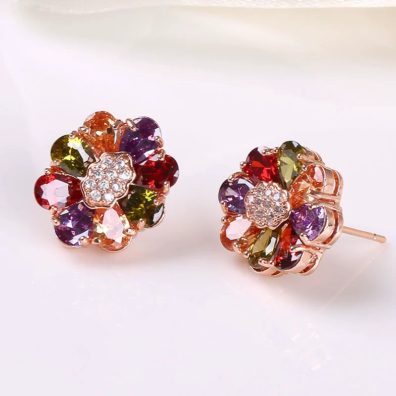 Wholesale Jewelry Flowers Pattern Environmental Protection Copper Gold Plated Earrings For Women - Image 4