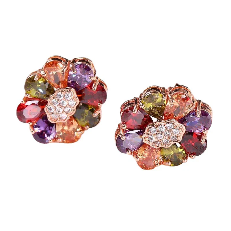 Wholesale Jewelry Flowers Pattern Environmental Protection Copper Gold Plated Earrings For Women - Image 5