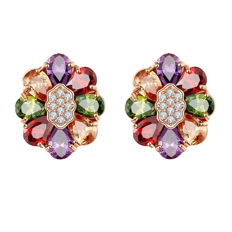 Wholesale Jewelry Flowers Pattern Environmental Protection Copper Gold Plated Earrings For Women - Image 6