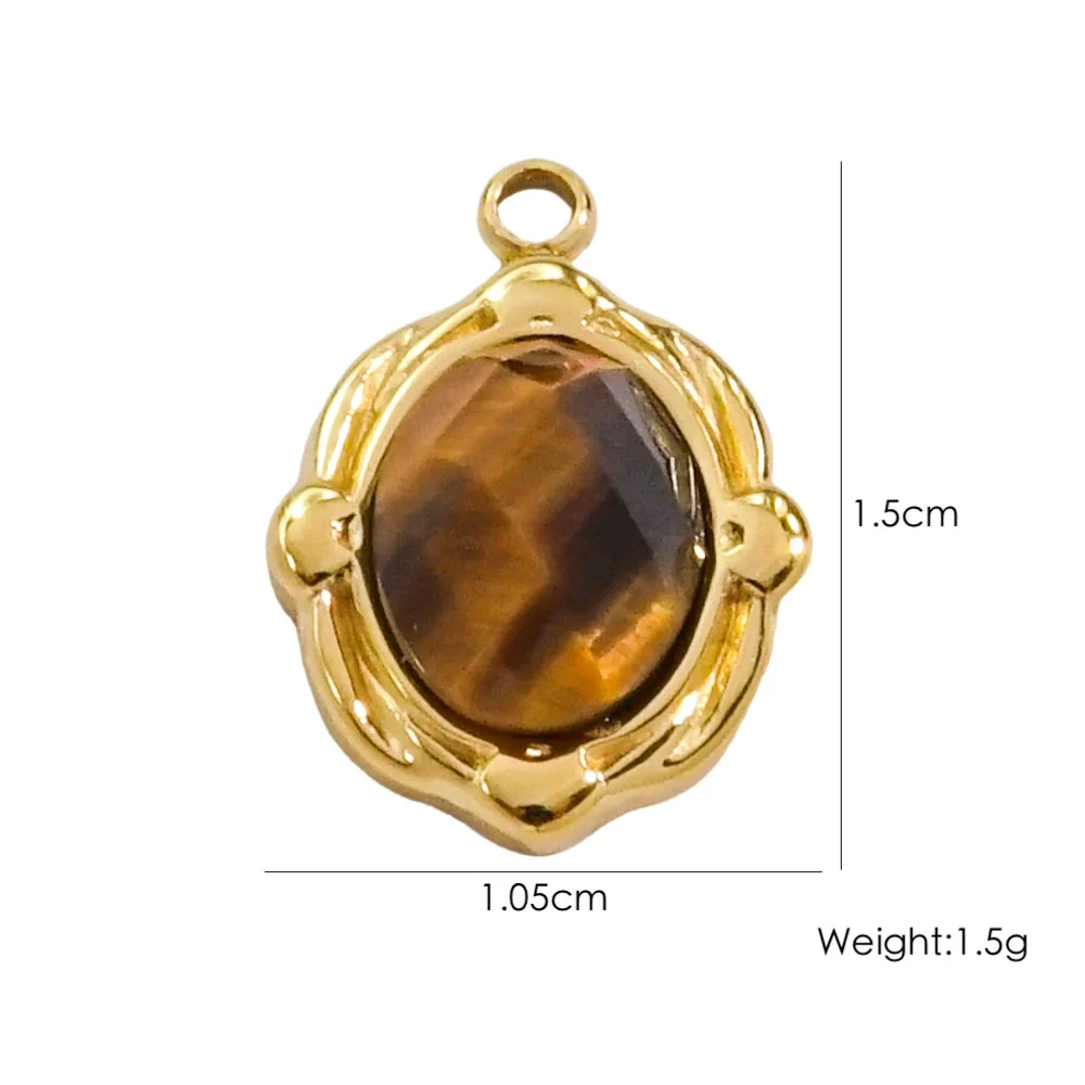 Wholesale Jewelry French Vintage Stainless Steel Inlaid Natural Stone Oval Pendant Necklace - Image 10