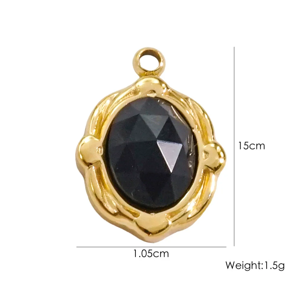 Wholesale Jewelry French Vintage Stainless Steel Inlaid Natural Stone Oval Pendant Necklace - Image 11
