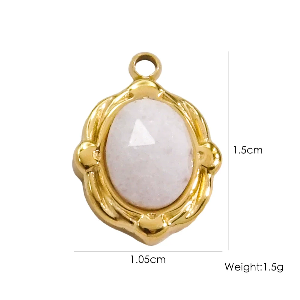 Wholesale Jewelry French Vintage Stainless Steel Inlaid Natural Stone Oval Pendant Necklace - Image 12
