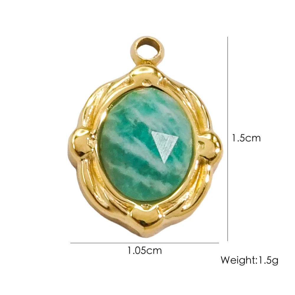 Wholesale Jewelry French Vintage Stainless Steel Inlaid Natural Stone Oval Pendant Necklace - Image 6