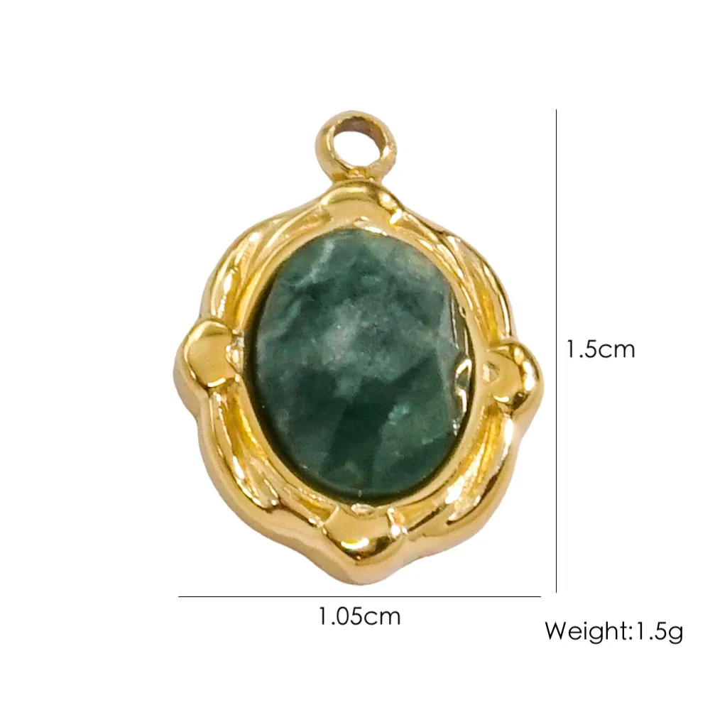 Wholesale Jewelry French Vintage Stainless Steel Inlaid Natural Stone Oval Pendant Necklace - Image 7