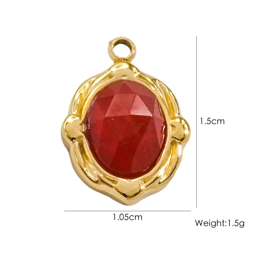 Wholesale Jewelry French Vintage Stainless Steel Inlaid Natural Stone Oval Pendant Necklace - Image 8