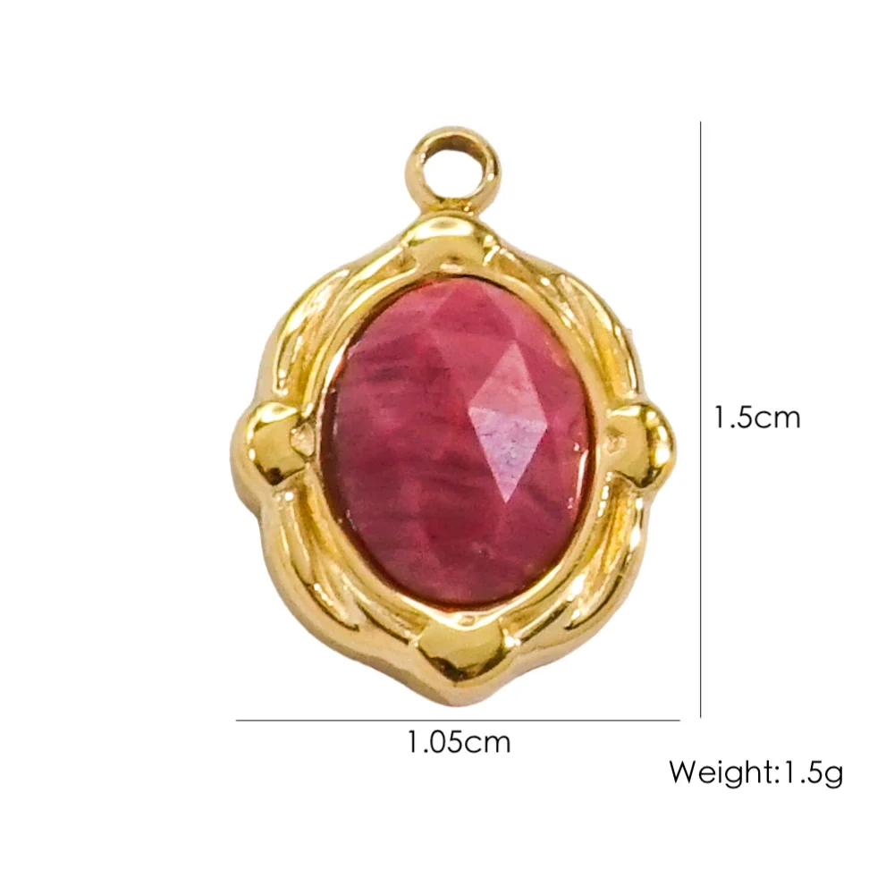 Wholesale Jewelry French Vintage Stainless Steel Inlaid Natural Stone Oval Pendant Necklace - Image 9
