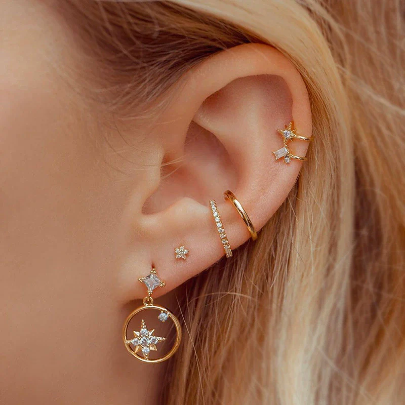 Wholesale Jewelry Fresh Style Star And Moon Pattern Zircon Butterfly Earrings Set With Copper 225 Silver Needle And Real Gold Plating - Image 2