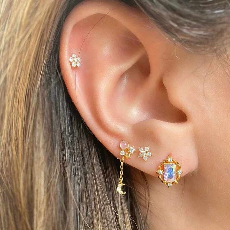 Wholesale Jewelry Fresh Style Star And Moon Pattern Zircon Butterfly Earrings Set With Copper 225 Silver Needle And Real Gold Plating - Image 3