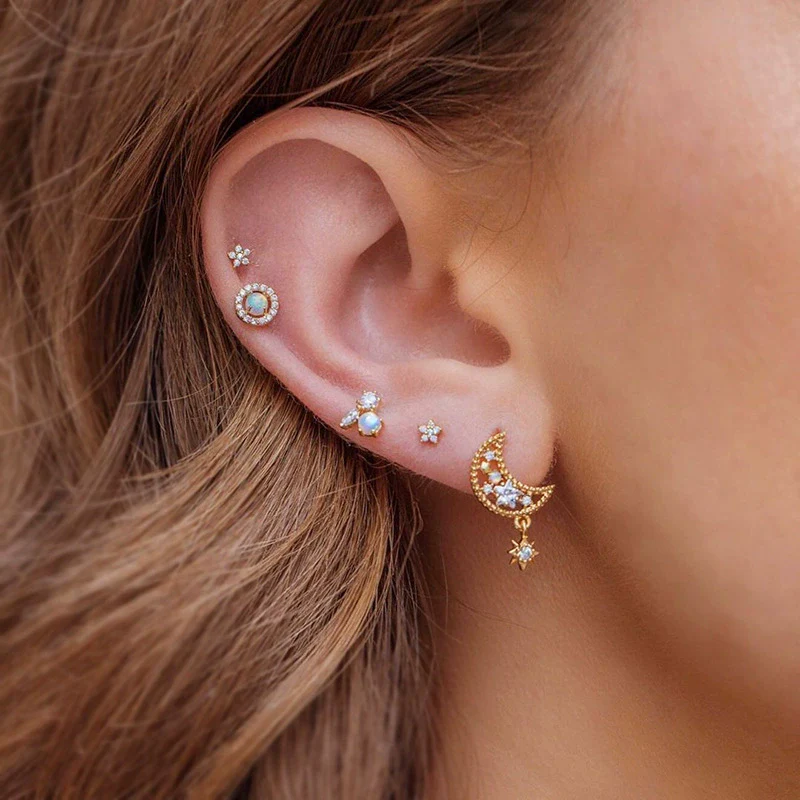 Wholesale Jewelry Fresh Style Star And Moon Pattern Zircon Butterfly Earrings Set With Copper 225 Silver Needle And Real Gold Plating - Image 4