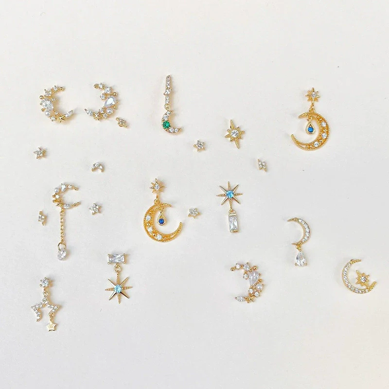 Wholesale Jewelry Fresh Style Star And Moon Pattern Zircon Butterfly Earrings Set With Copper 225 Silver Needle And Real Gold Plating - Image 5