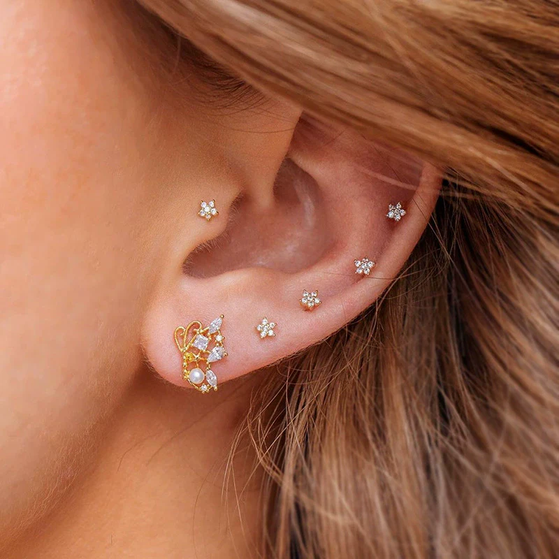 Wholesale Jewelry Fresh Style Star And Moon Pattern Zircon Butterfly Earrings Set With Copper 225 Silver Needle And Real Gold Plating - Image 8