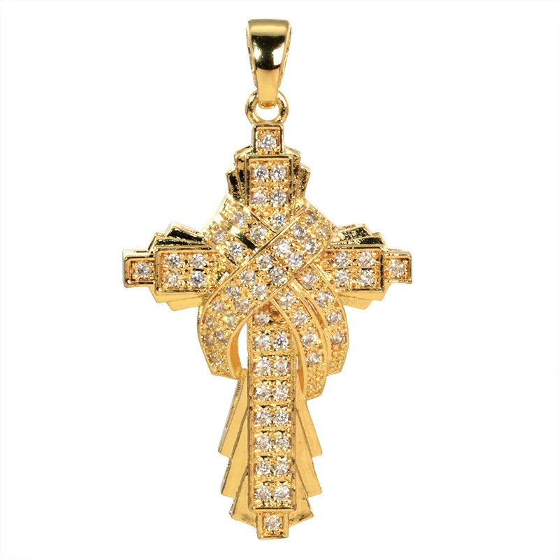Wholesale Jewelry Geometric Copper Cross Pendant Necklace Hiphop Style Electroplated For Men And Women - Image 5