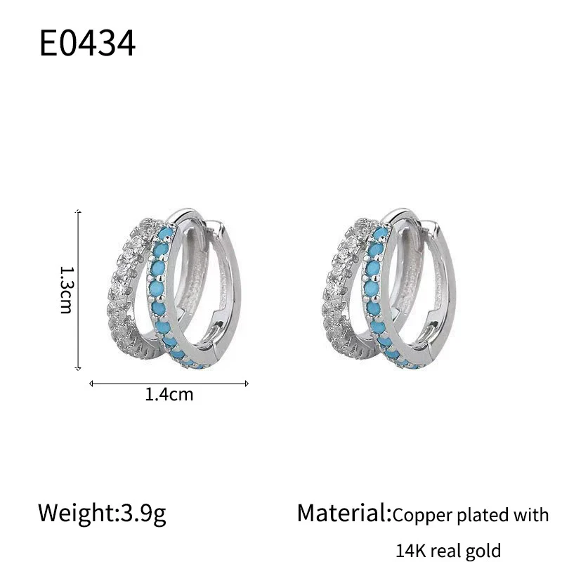 Wholesale Jewelry Geometric Copper Earrings With Klein Blue Zircon Electroplated 14K Gold Ear Needles For Women Retro Light Luxury Style - Image 6