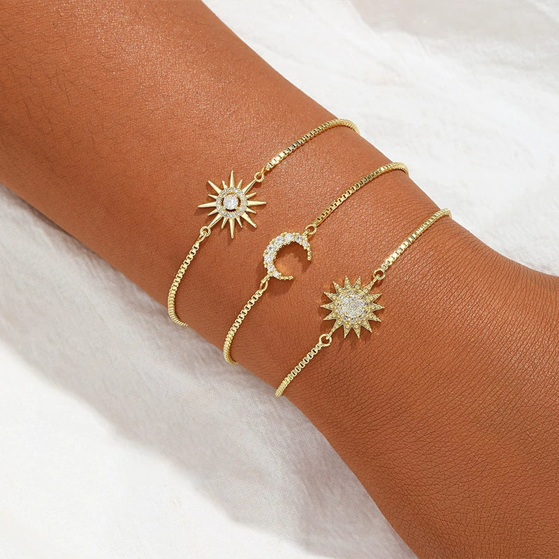 Wholesale Jewelry Geometric Copper Electroplating Women's Threelayer Chain Zircon Sun Eightpointed Star Bracelet - Image 2