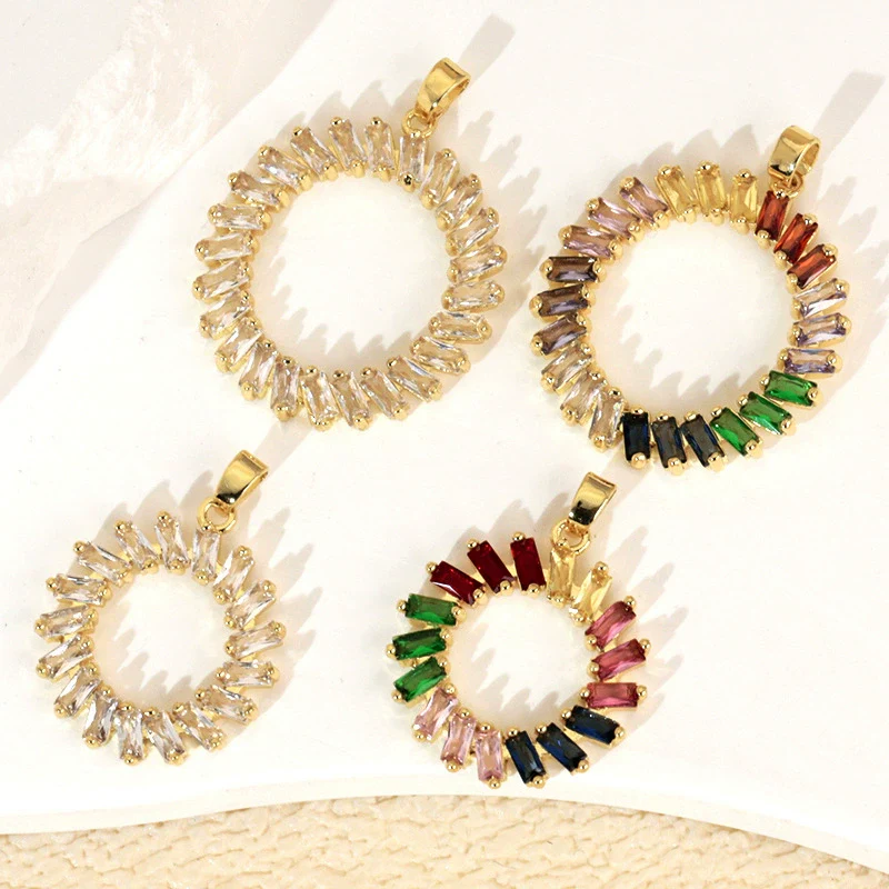 Wholesale Jewelry Geometric Copper Microinlaid Color Zirconium Electroplated Pendant For Women